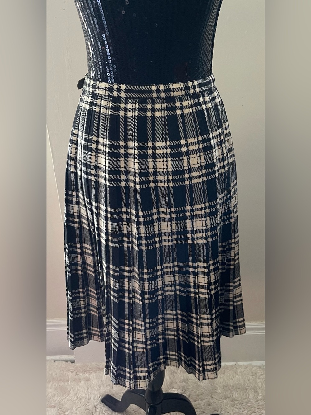 Browns Of Bermuda Plaid Black & White Kilt Wrap Skirt - Picture 4 of 8